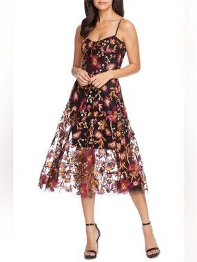 Dress the Population Uma Floral Embroidered Lace Dress,  Sz S